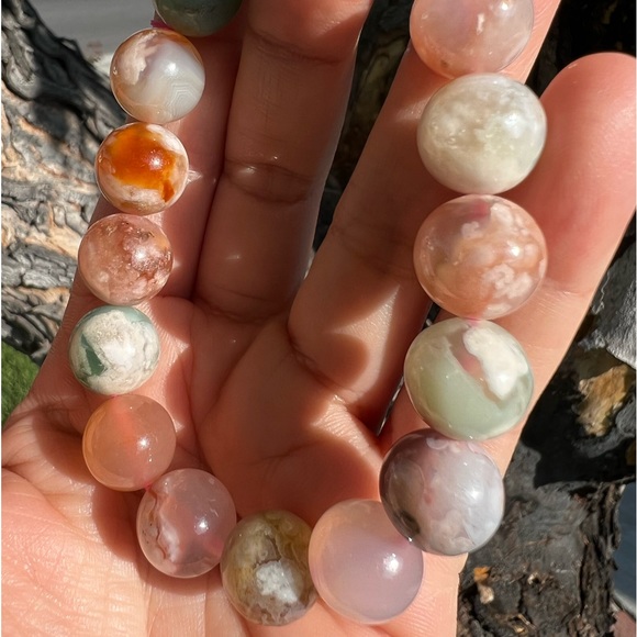 Colorful Flower Agate Bead Bracelet - Sakura Agate - Picture 8 of 9